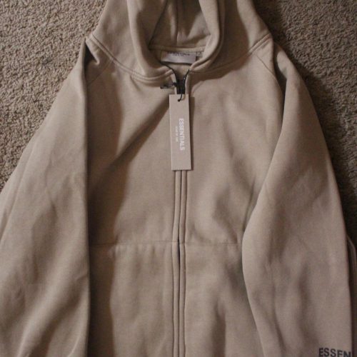 Brown Zip Up Essentials Hoodie